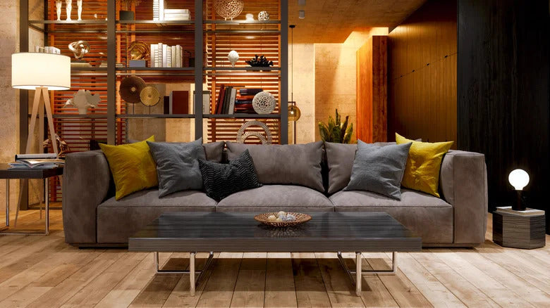 A table lamp in a cosy living room at night