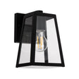 Havit HV3672W‑BLK black aluminum  outdoor wall light fixture with clear glass cover on a white background.
