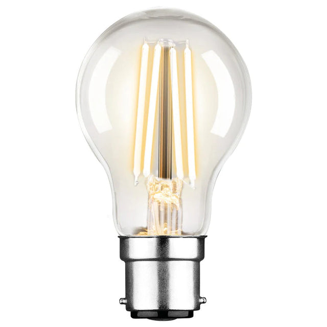 Mercator Classic A60 7.5W B22 LED filament globe with visible filaments on a white background