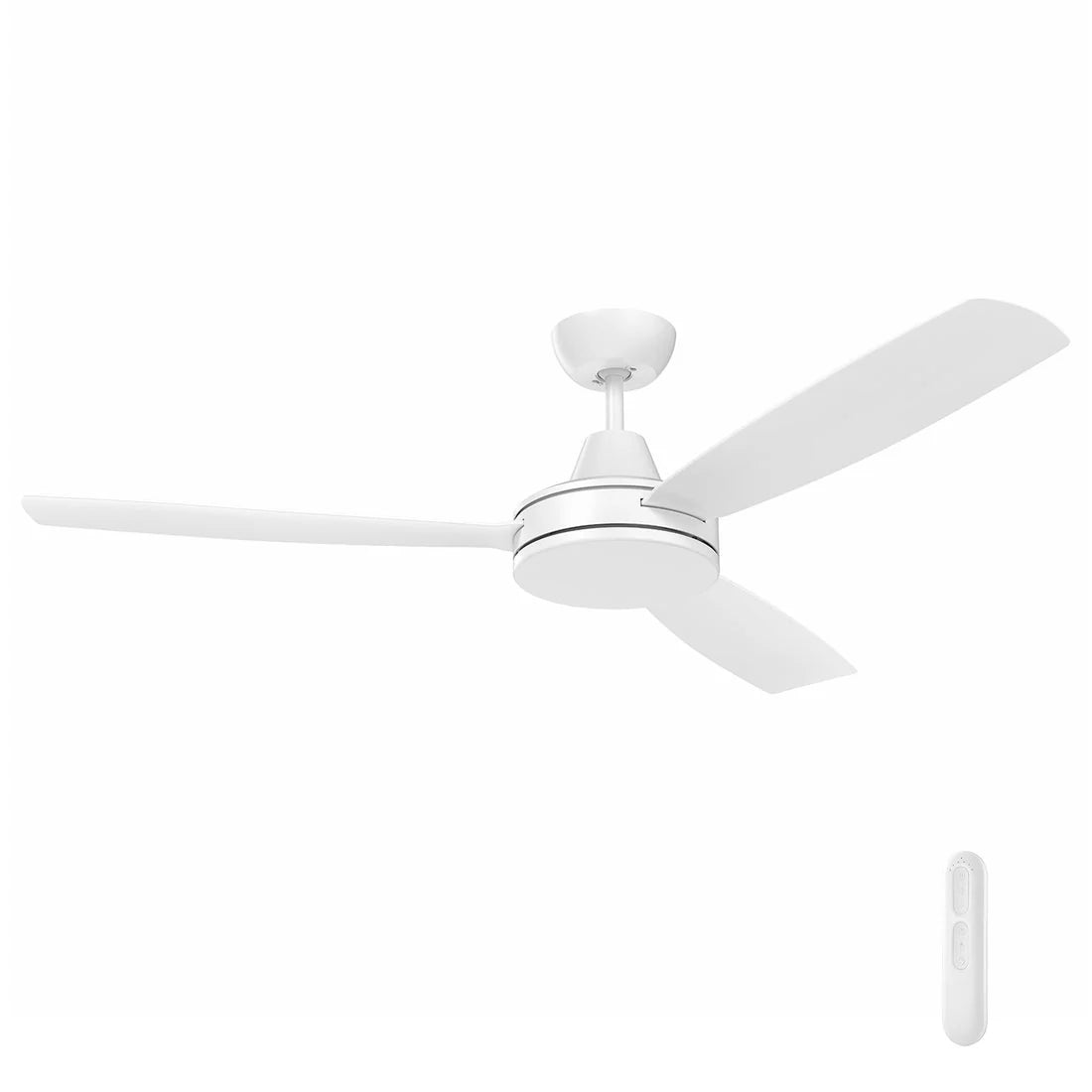 White Stylish 3-blade DC ceiling fan by Mercator for large spaces with remote control on a white background