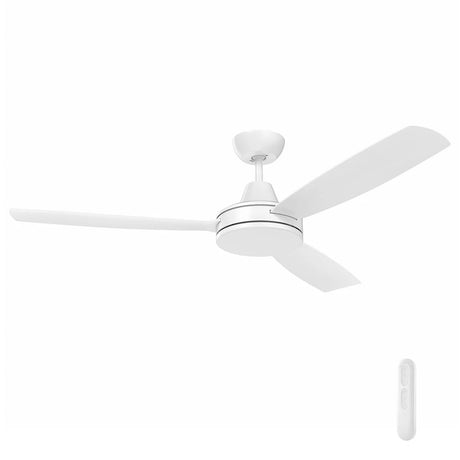 White Stylish 3-blade DC ceiling fan by Mercator for large spaces with remote control on a white background