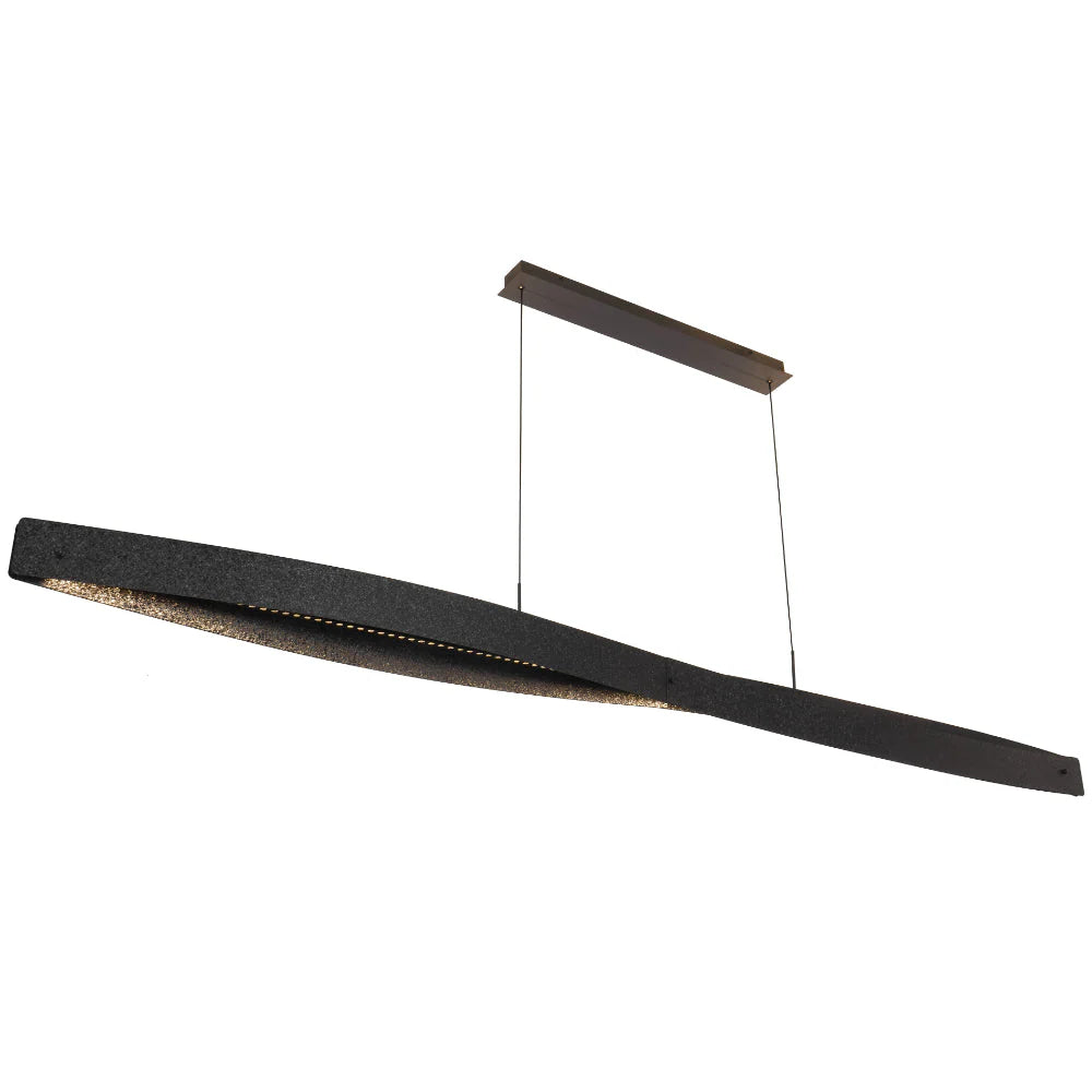 Telbix Arezzo 240 pendant in black finish with integrated LED lighting, suspended.