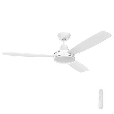 White Sleek 3-blade Nemoi ceiling fan with LED for large indoor spaces on a white background