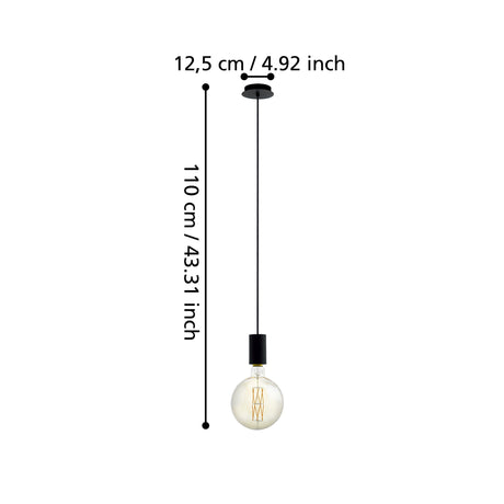 Eglo Lighting Pozueta 40W E27 Black Pendant Light