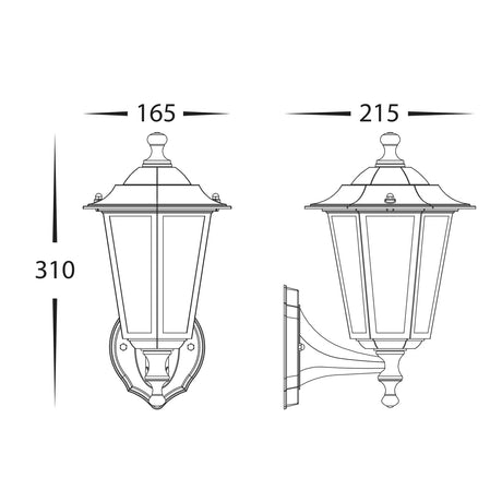 Havit HV3552W-BLK Fibra Aluminium Black 6 Panel Coach Wall Light HV3552W-BLK
