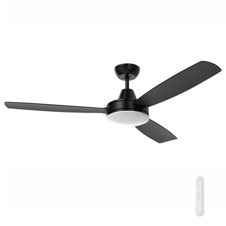 Black Mercator Nemoi 3B 137cm DC ceiling fan with integrated LED light on a white background