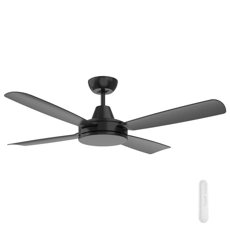 Black Mercator Nemoi Lite 122cm DC ceiling fan with remote control on a white background