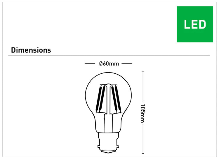 Diagram of a Energy-Efficient Classic LED Globe with B22 Bayonet Cap with dimensions labeled