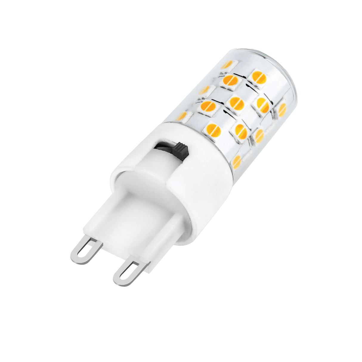 Energy-efficient Domus KEY G9 4W dimmable tricolour LED bulb on a white background