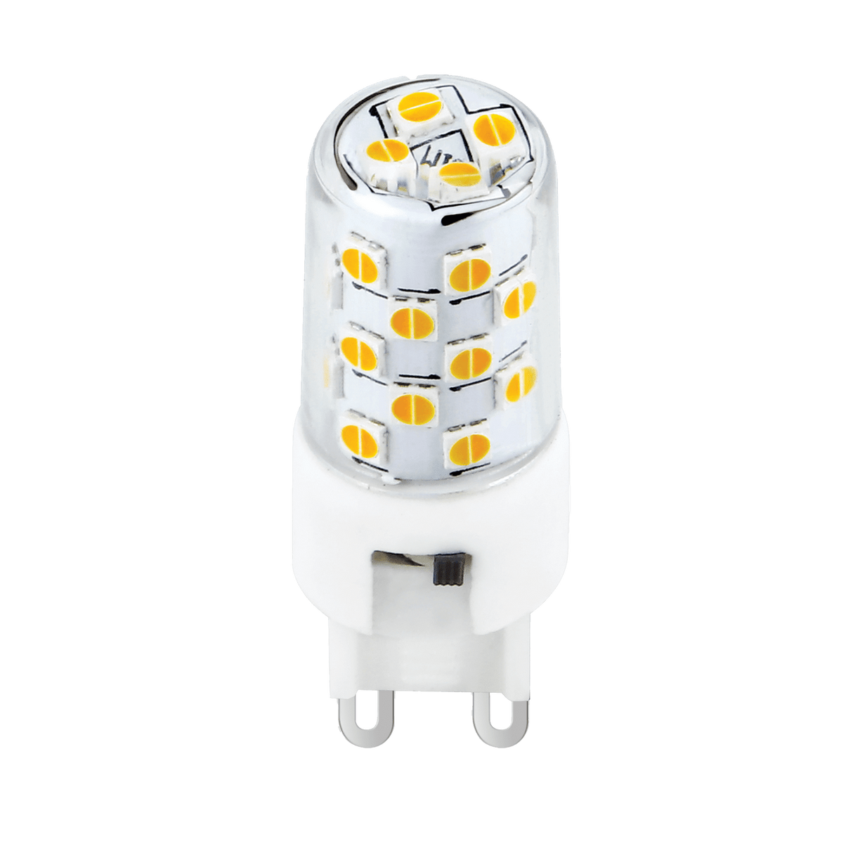 Close-up of Domus KEY G9 4W 240V LED bulb with high CRI90 rating on a white background