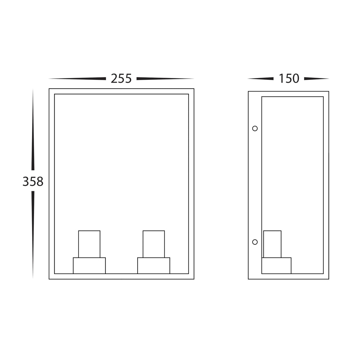 Dimensions of  Bayside 316 Stainless Steel Wall Light on a white background.