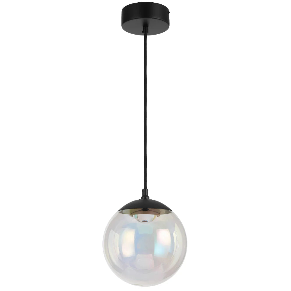 Teblix Aurora 20 cm pendant in gloss and matte black glass sphere—modern and stylish in design
