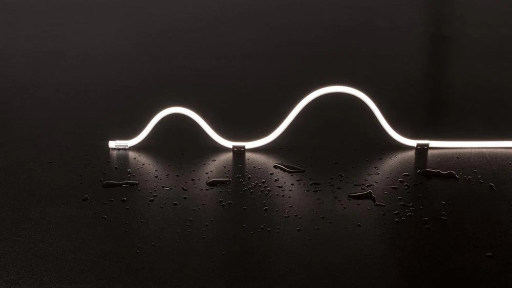 Domus Pleo waterproof neon strip light ideal for outdoor use on a dark background