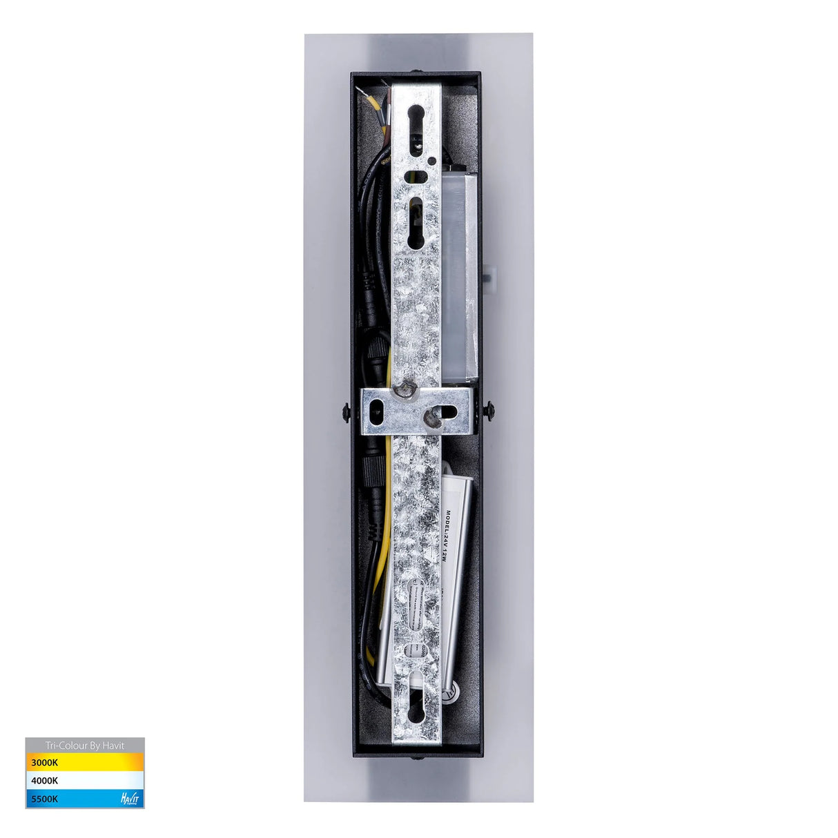 Metallic box with electronic components on a white background