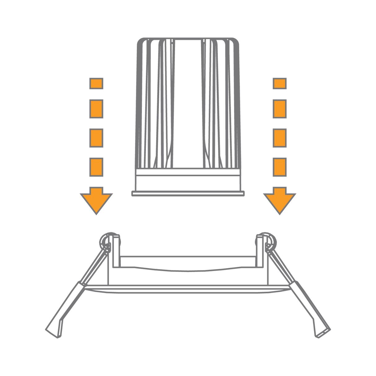 Diagram showing a Domus Cell 9W lamp and driver kit for adjustable LED lighting and stand with arrows indicating direction.
