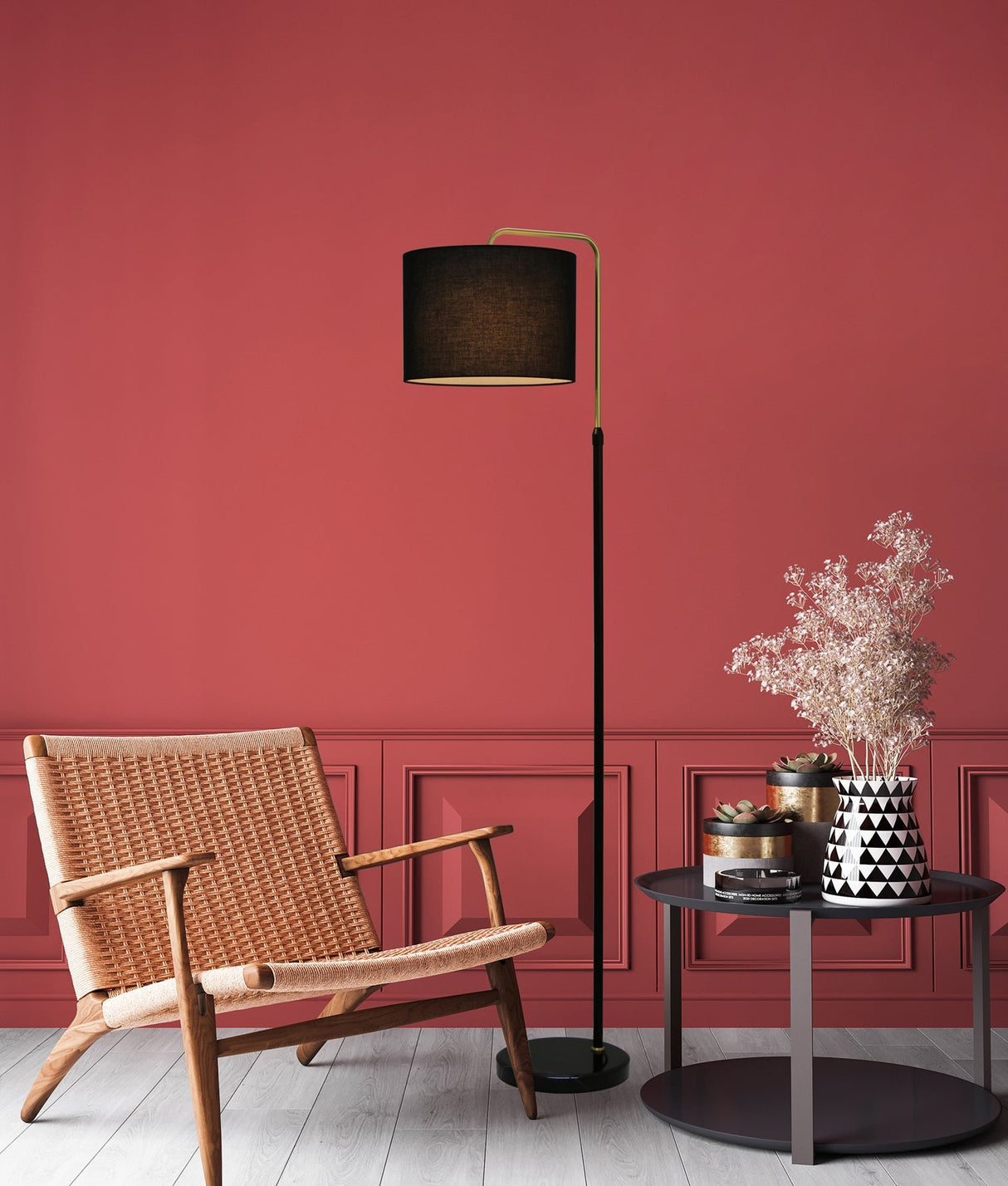 CLA Arriba Drum Shade with Marble Base Height Adjustable Floor Lamps
