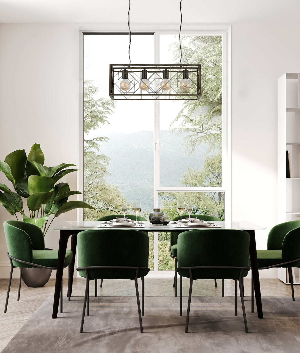 CLA Gaggia Interior Rectangular Imitation Antique Brass Cage Pendant Light