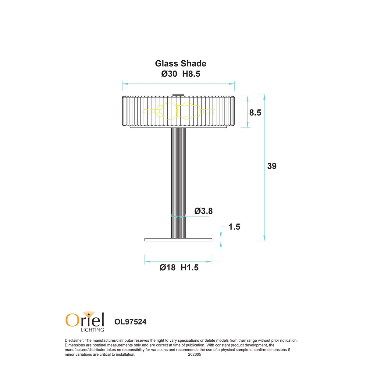 Oriel Gordon Ribbed Optic Glass Table Lamp