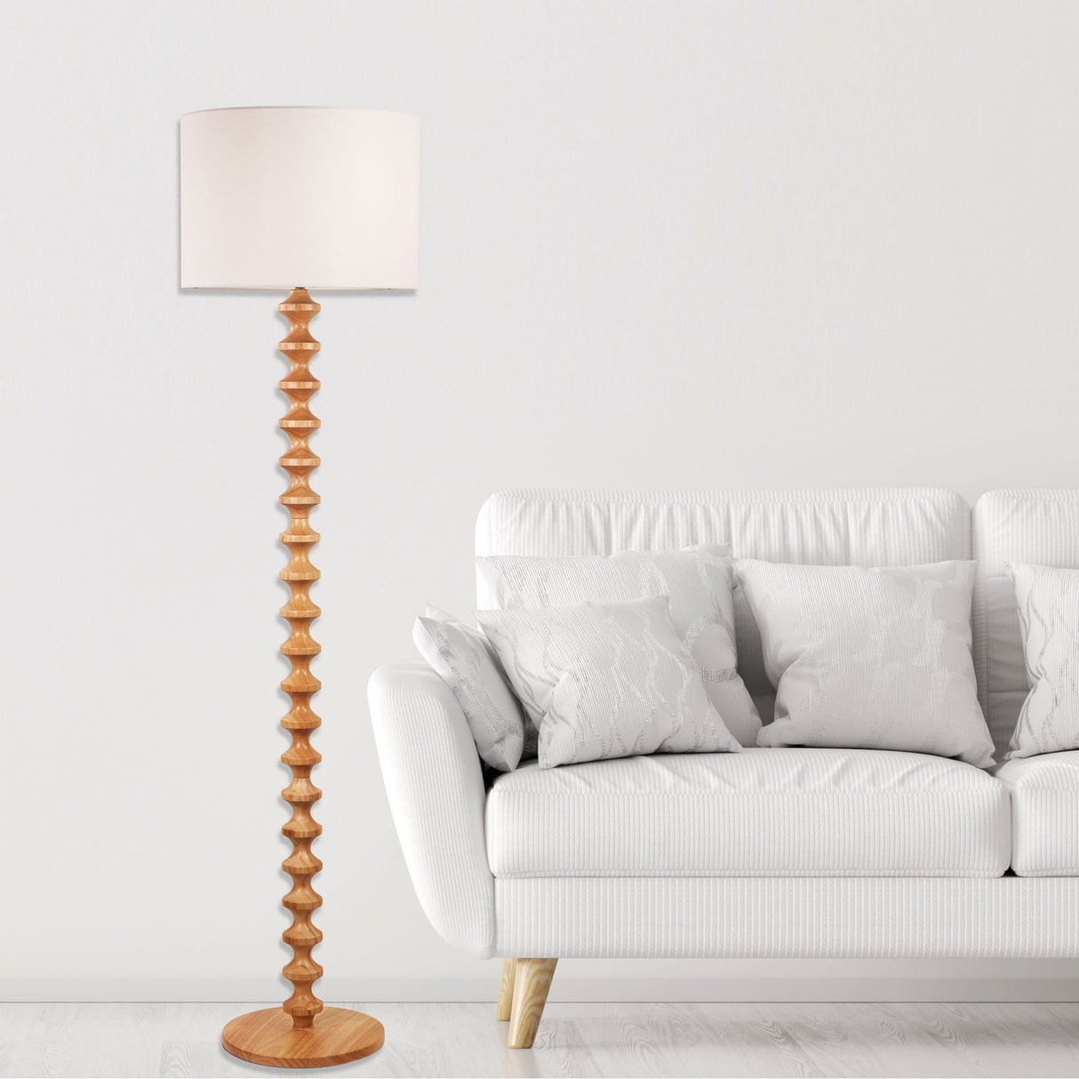 Oriel Spindle Natural Floor Lamp with Shade