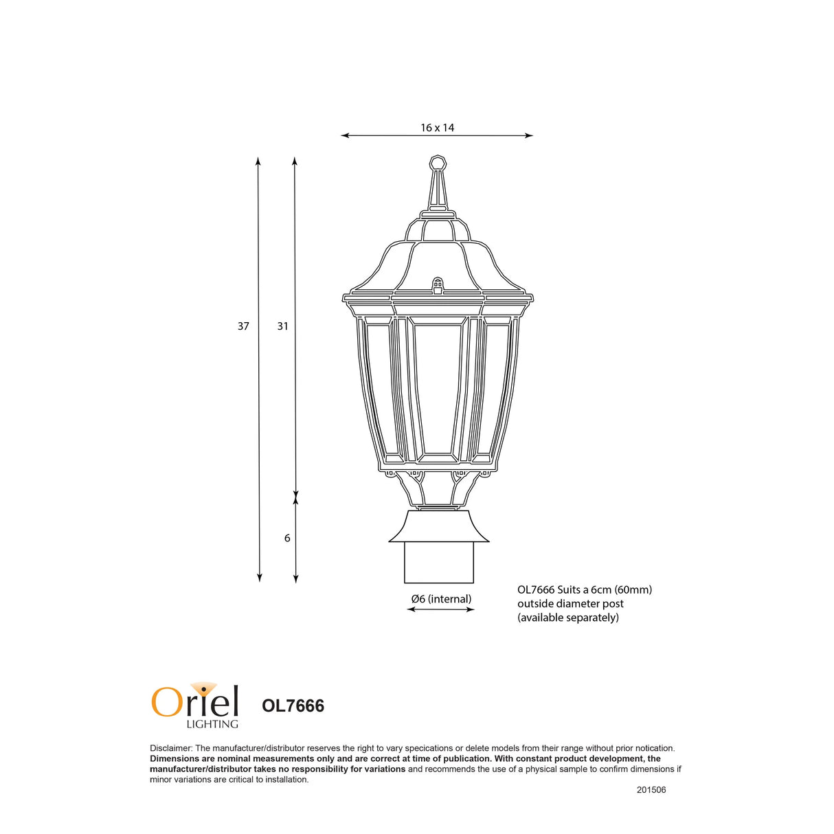 Oriel Highgate Post Top Black Suits 60mm Post