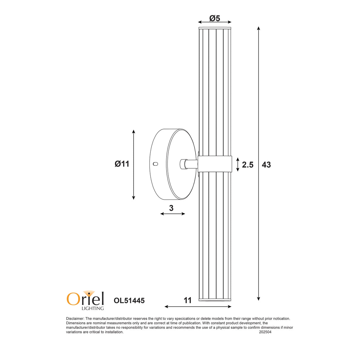 Oriel Sassy Ribbed TriColour LED Wall Light