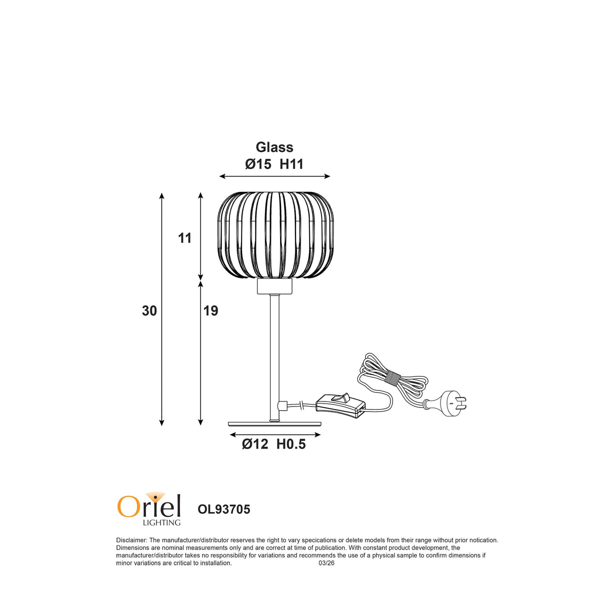 Oriel Alto Rust Ribbed Optic Glass Table Lamp