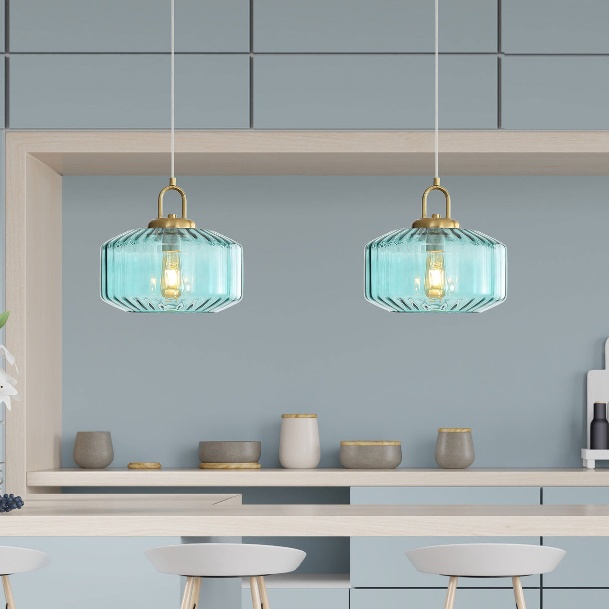 Oriel Clarise Blue Geometric Glass Pendant