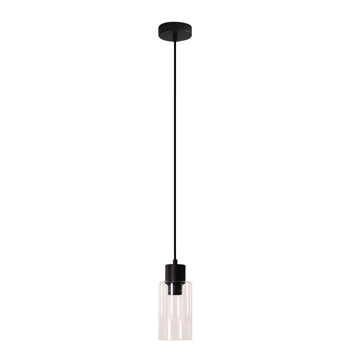 Oriel Lisa Sat Black/Clear Cylindrical Opal Glass Pendant