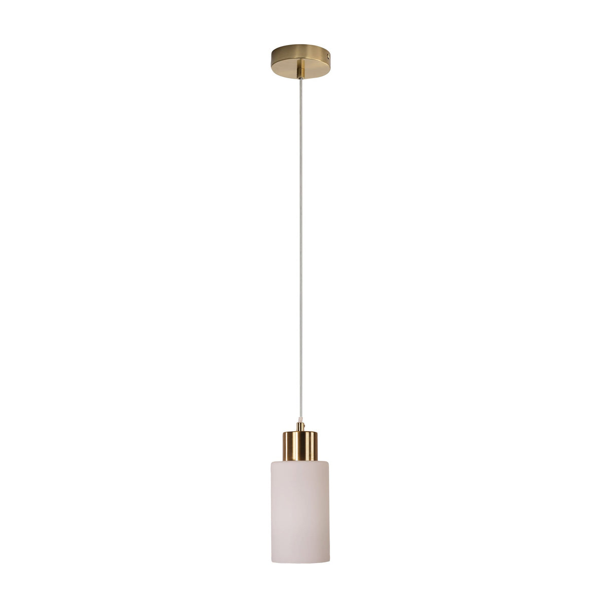 Oriel Lisa Sat Brass/Opal Cylindrical Opal Glass Pendant