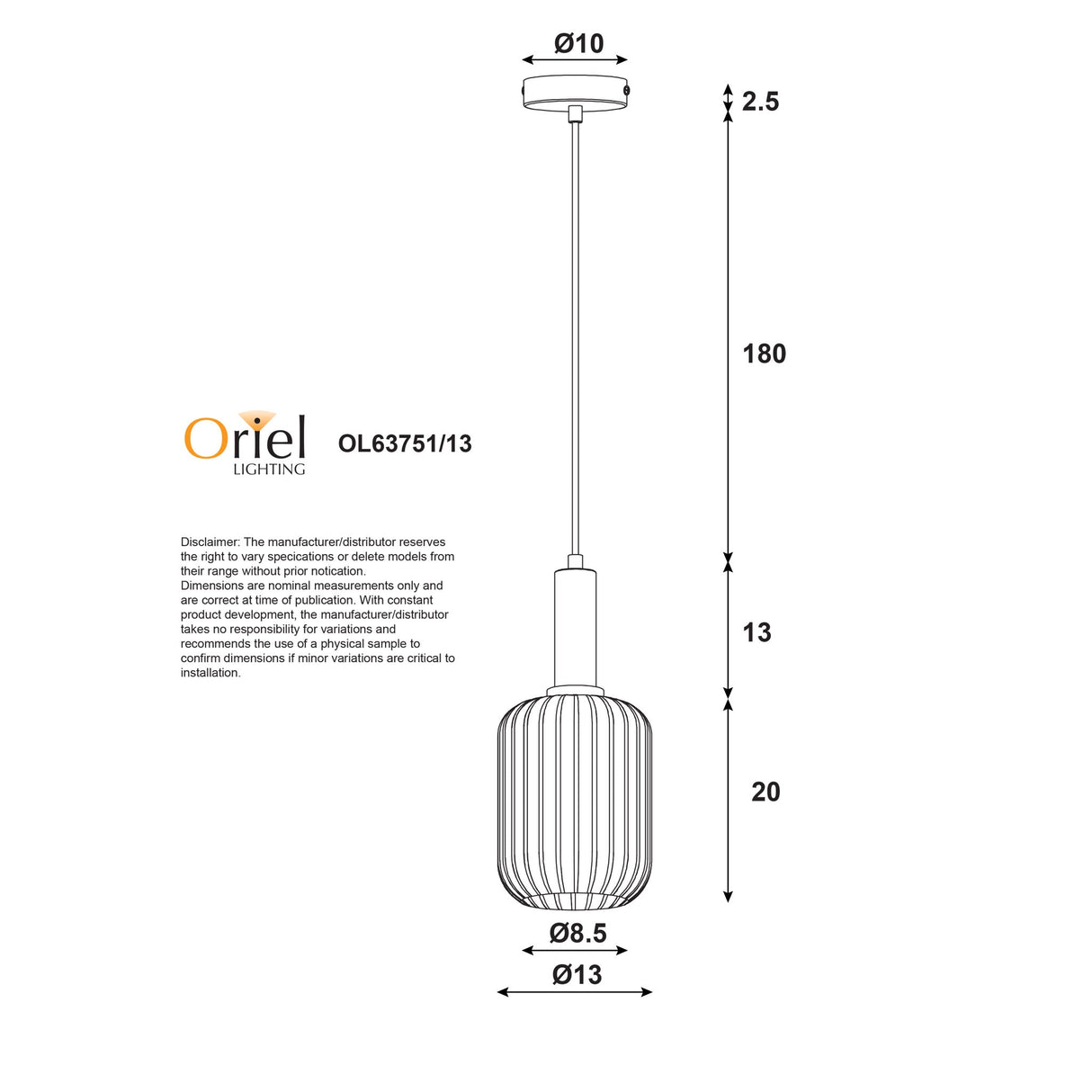 Oriel Luxe.130 Rust Ribbed Glass Pendant