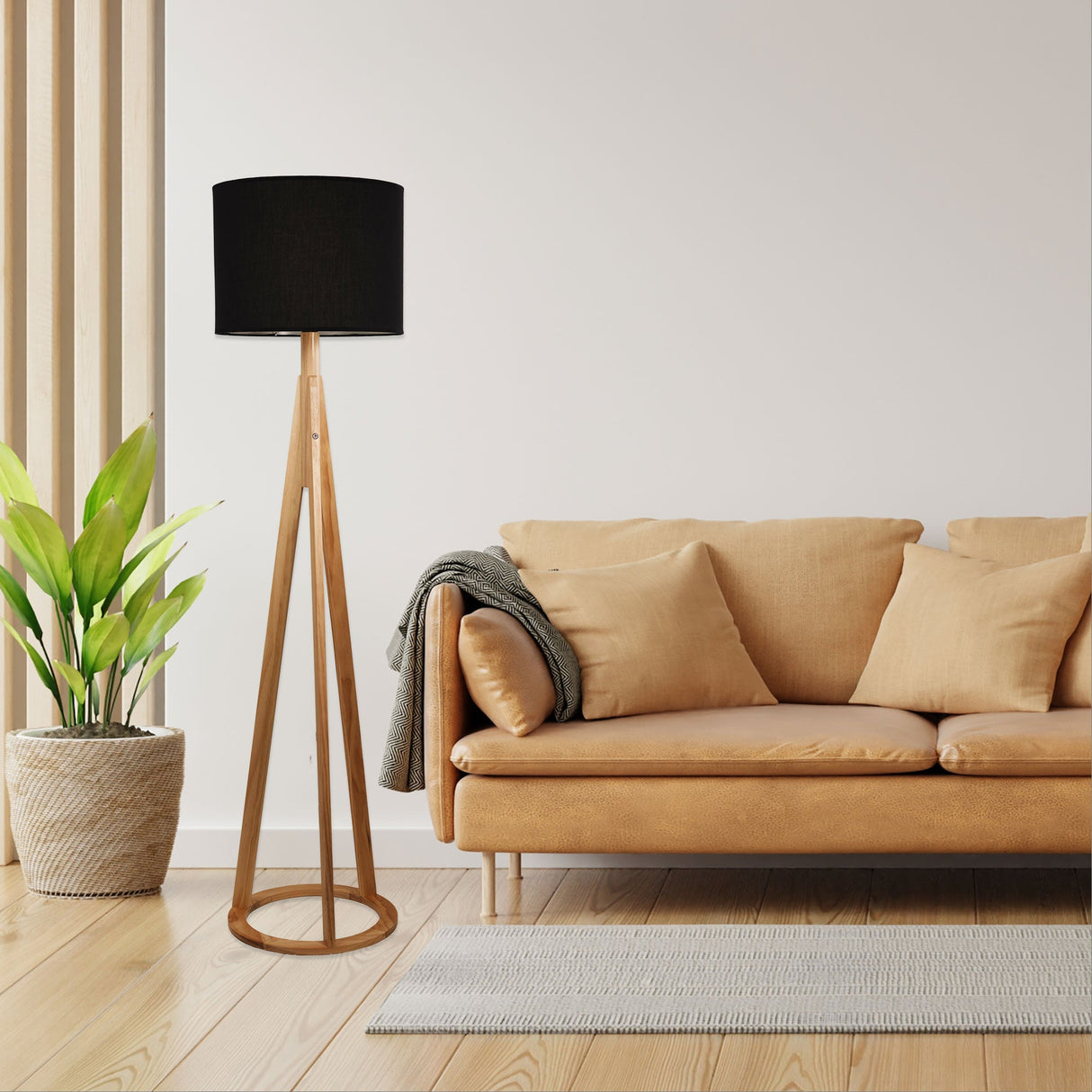 Oriel Stabb with Black Drum Shade Floor Lamp