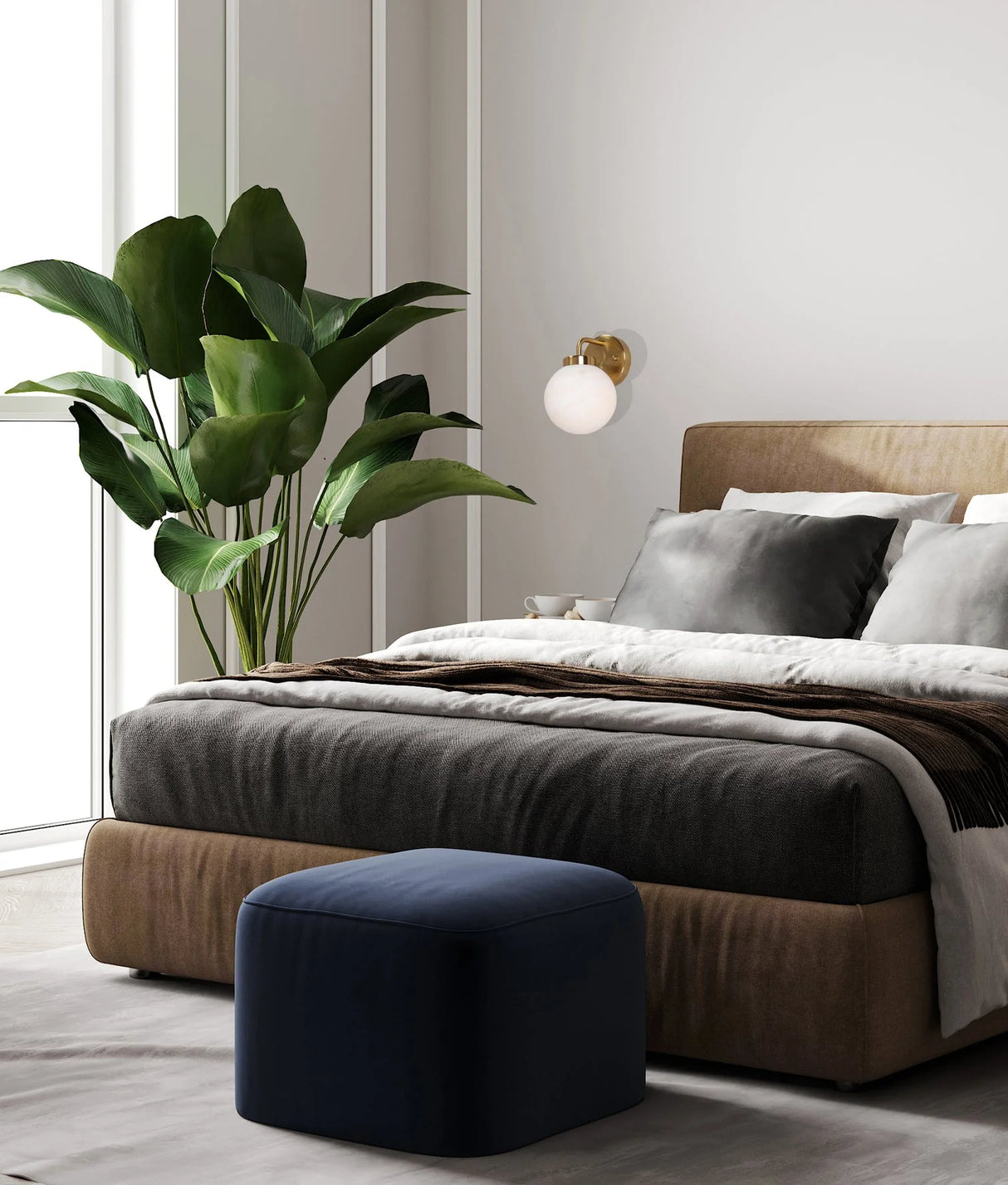 CLA Palla Interior Single Sphere Marble with Brass Highlight Round Base Wall Light