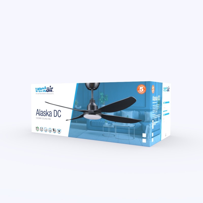 Ventair Alaska 1300mm DC Ceiling Fan With Light ALA1304BL-L