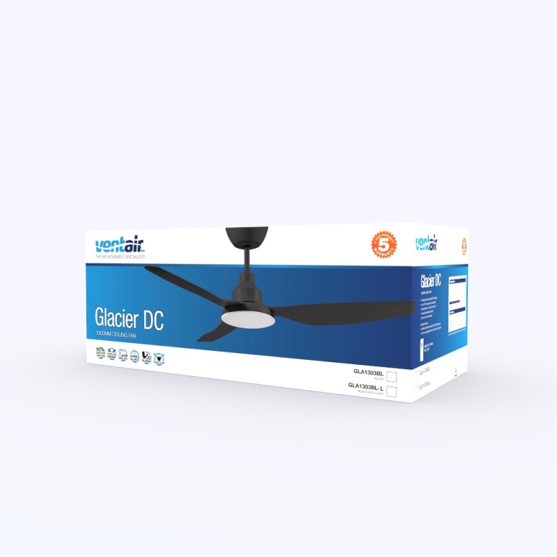 Ventair Glacier 1300mm Dc Ceiling Fan With Light GLA1303BL-L