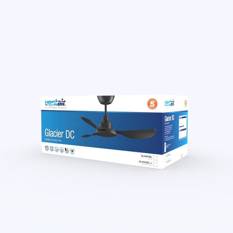 Ventair Glacier 900mm Dc Ceiling Fan GLA903BL