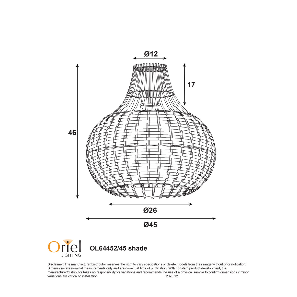 Oriel Palu Shade 45cm Cane Pendant Shade