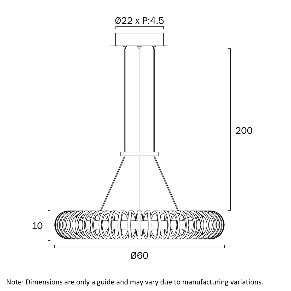 Technical drawing of a Telbix Romay 60 Pendant Light with dimensions labeled