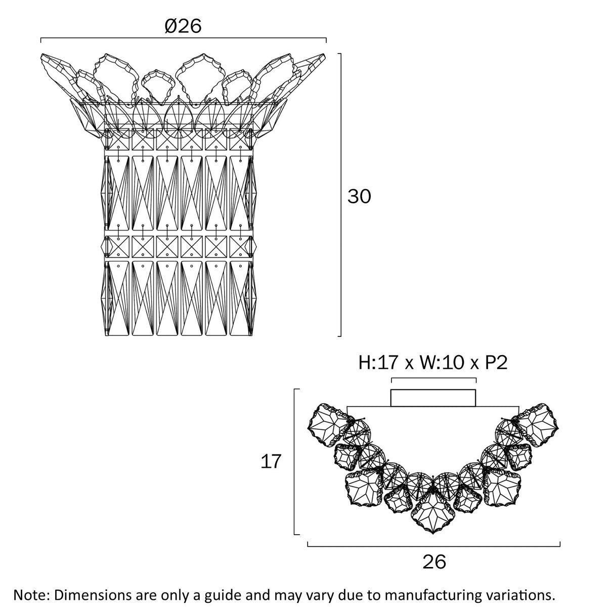 Technical drawing of a decorative vase with dimensions