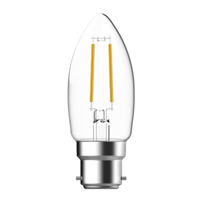 Domus Candle 4.2W Dimmable LED Filament Lamp Clear 240V on a white background