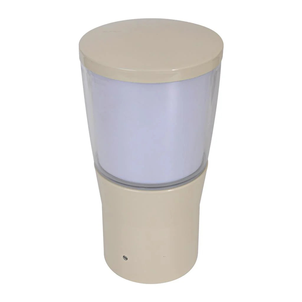 Beige Domus BL 200 Bollard Head 76MM with E27 lamp holder on a white background