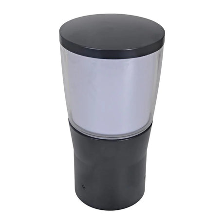 Domus BL 200 bollard light head for outdoor lighting with black top and base on a white background