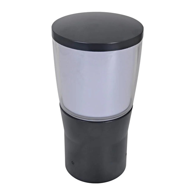 Domus BL 200 bollard light head for outdoor lighting with black top and base on a white background