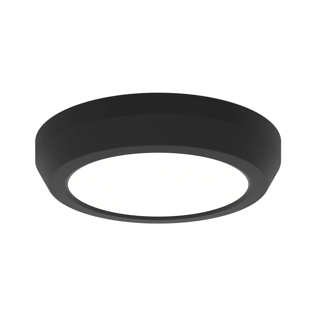 Black Domus Glide LED ceiling fan light kit for energy-efficient lighting on a white background