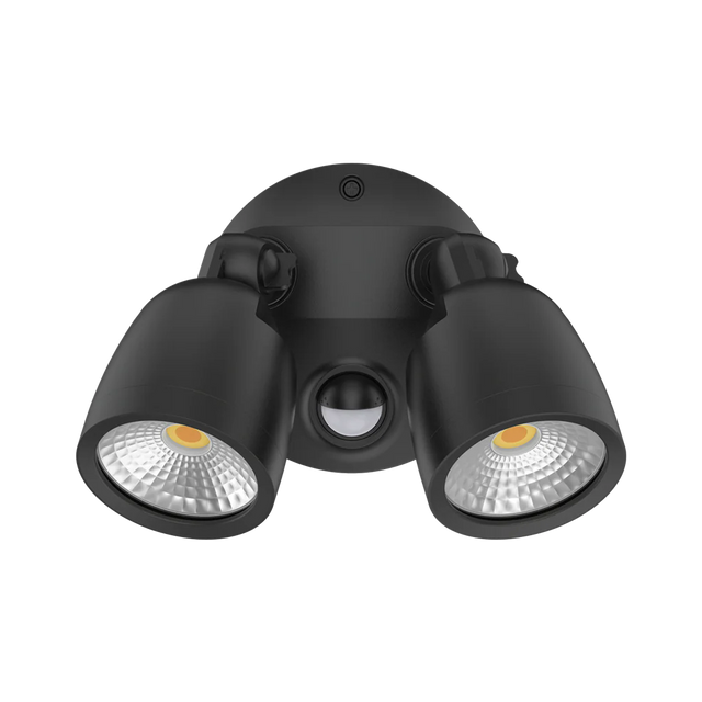 Black Domus MURO ECO 20S 20W LED sensor trio wall light light with two LED lights on a white background