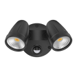 Black Domus MURO-MAX 32S 32W LED sensor trio outdoor spotlight with two LED lights on a white background