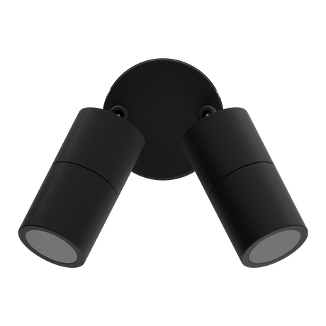 Black Domus Shadow 2 light adjustable GU10 spotlight 240V on a white background