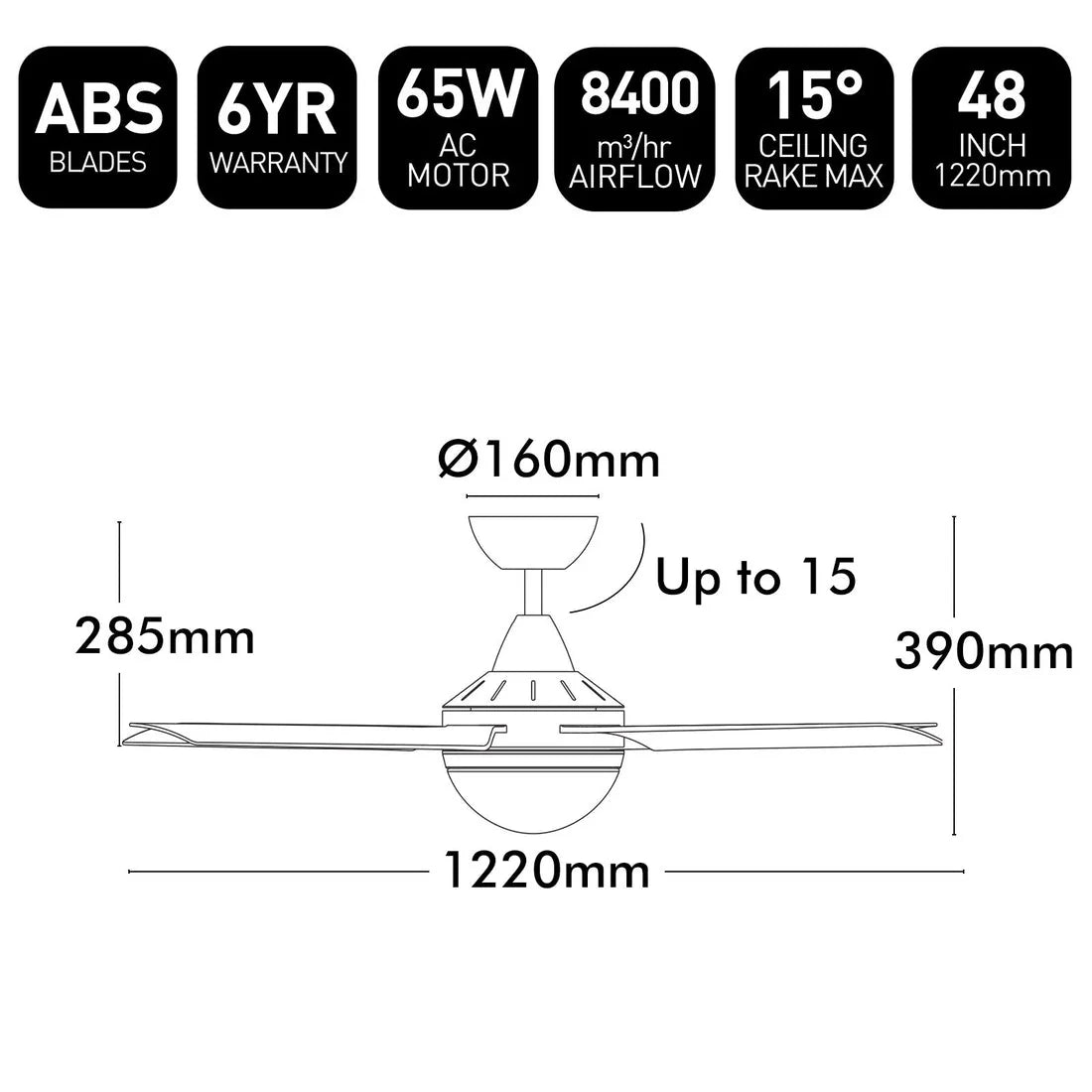 Brilliant 48” AC Black Cairns Ceiling Fan With B22 Light