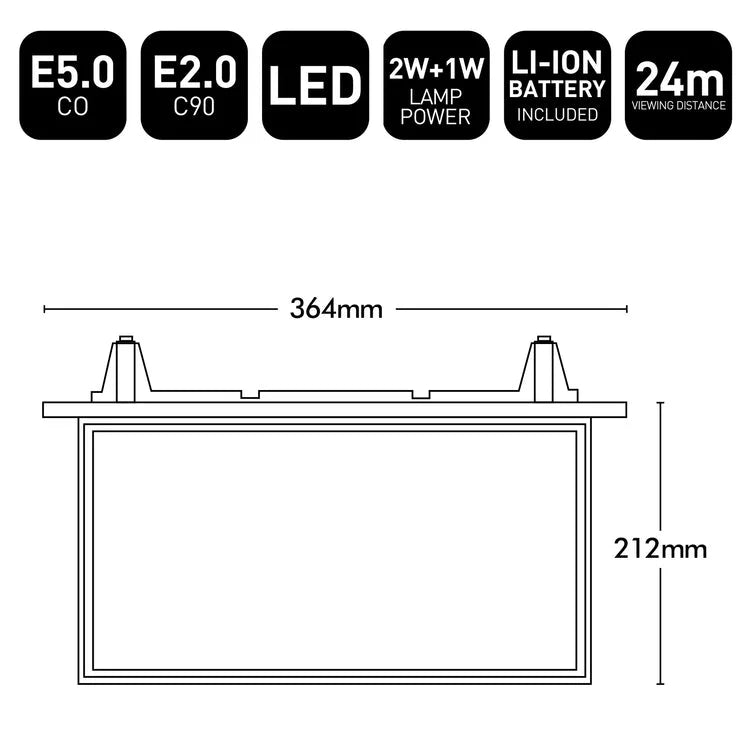 Brilliant Black Blade Recessed 2W LED Emergency Exit Sign