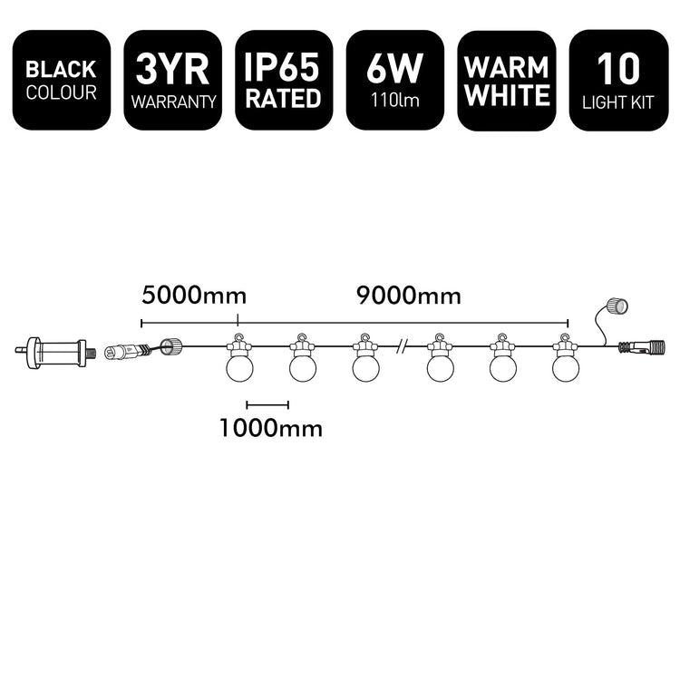 Brilliant Black Celebrate 10 Light Festoon Extension Add-on Kit