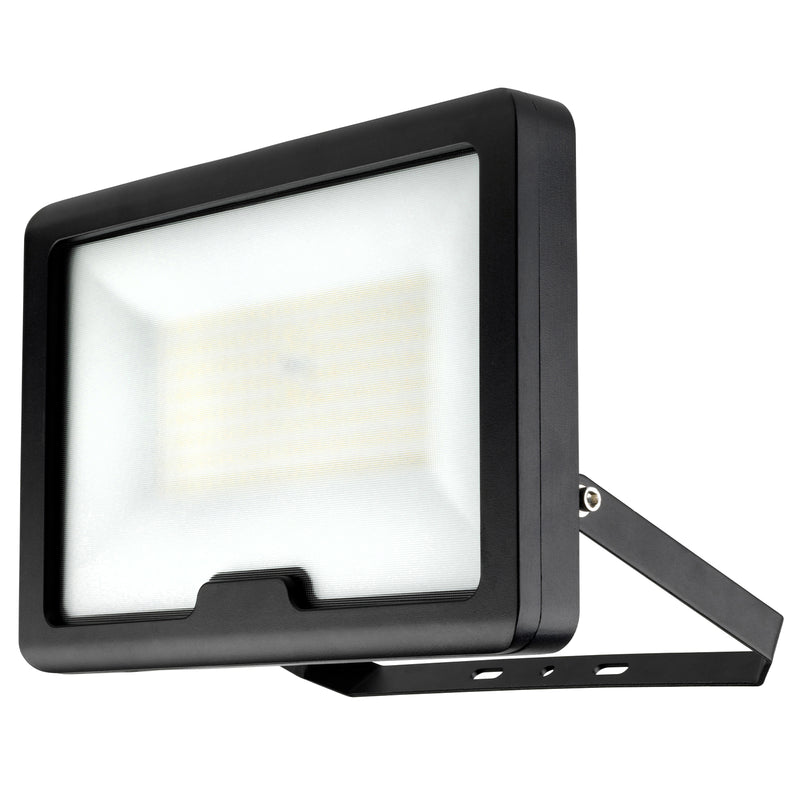 Black outdoor flood light on a white background